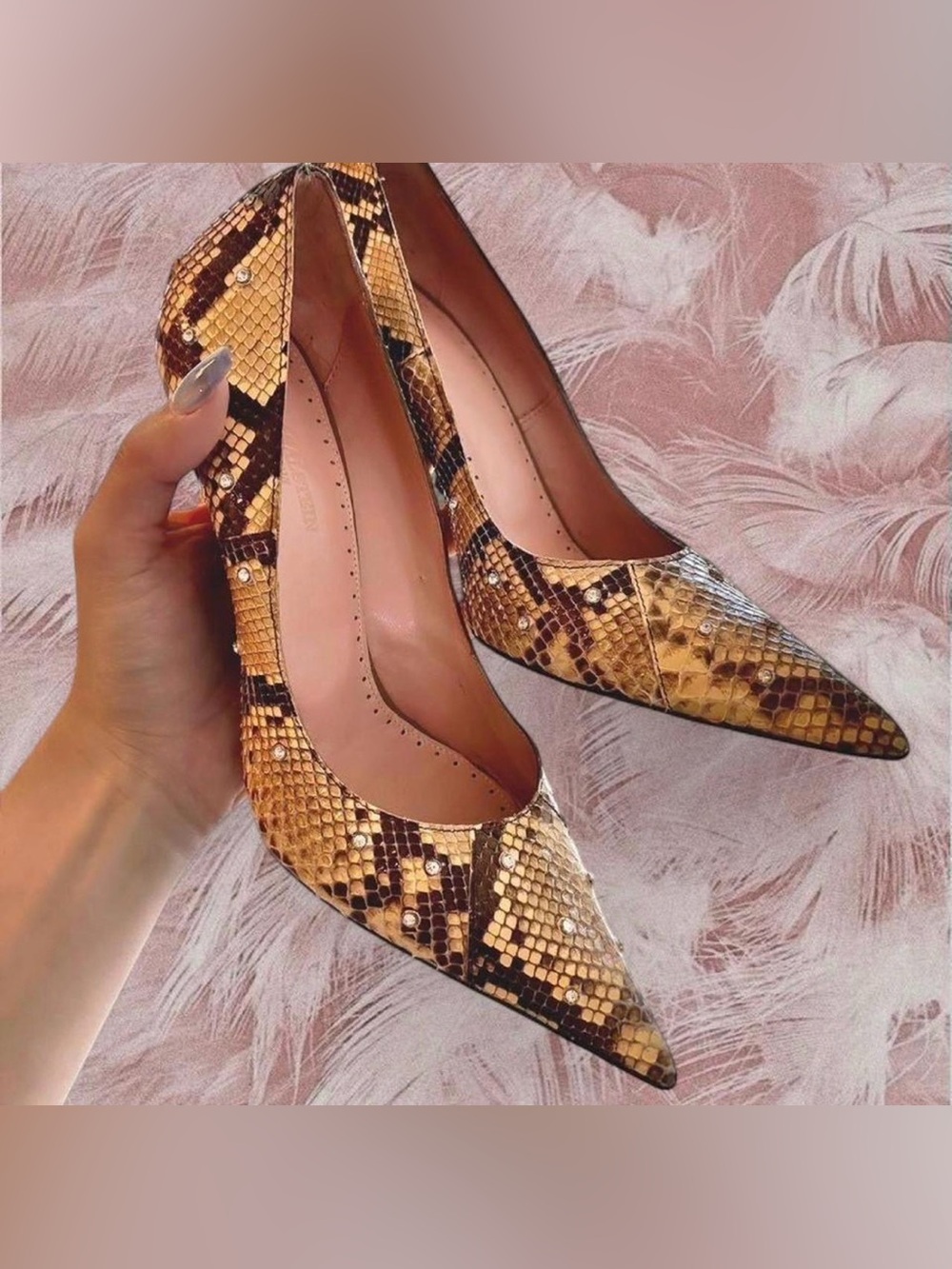 Jason Salstein Snakeskin Pointed Toe Pumps with Rhinestones - Picture 2 of 5